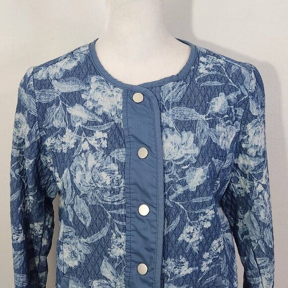 Isaac Mizrahi Blue Floral Quilted Jacket Size XXS Blue Botanic Print Jacket - Picture 2 of 7